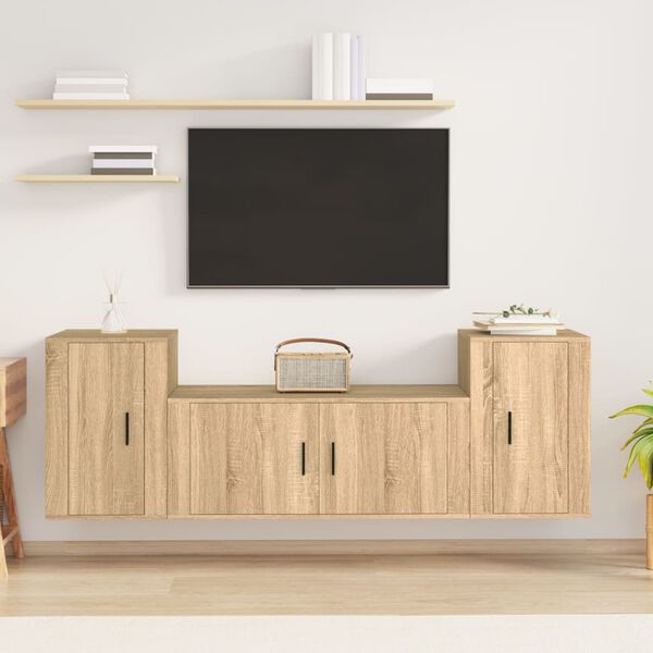 vidaXL Ensemble de meubles TV 3 pcs Ch&ecirc;ne sonoma Bois d'ing&eacute;nierie