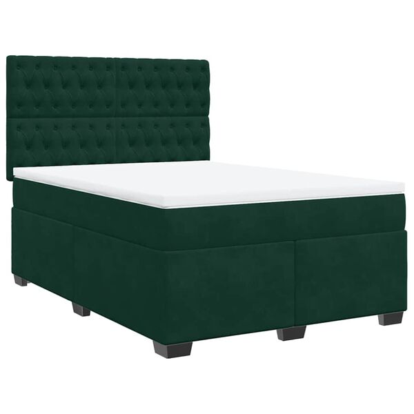 vidaXL Sommier &agrave; lattes de lit et matelas Vert fonc&eacute; 140x190cm Velours
