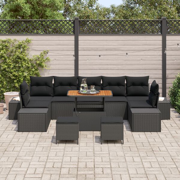 vidaXL Ensemble de canap&eacute; de jardin 10 pcs Noir Poly rotin