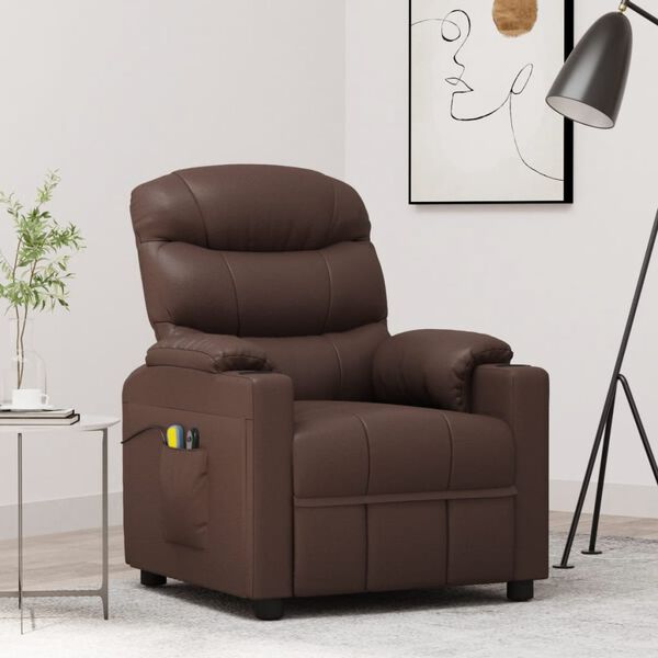 vidaXL Fauteuil de massage électrique Marron Similicuir