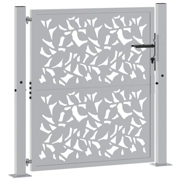 vidaXL Portail de jardin 100x100 cm en acier patin&eacute; avec motif feuille