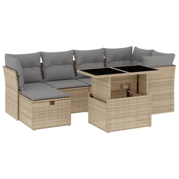 vidaXL Salon de jardin avec coussins 7 pcs beige r&eacute;sine tress&eacute;e