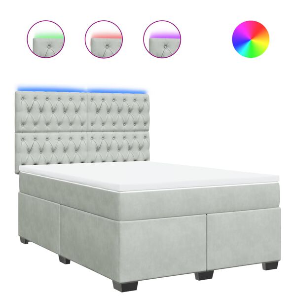 vidaXL Sommier &agrave; lattes de lit et matelas Gris clair 160x200cm Velours