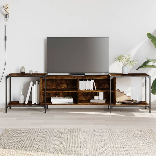 vidaXL Meuble TV ch&ecirc;ne fum&eacute; 203x37x50 cm bois d'ing&eacute;nierie