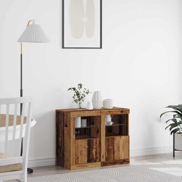 vidaXL Buffet LED 2 pcs Bois ancien 41 x 37 x 67 cm Bois d'ing&eacute;nierie