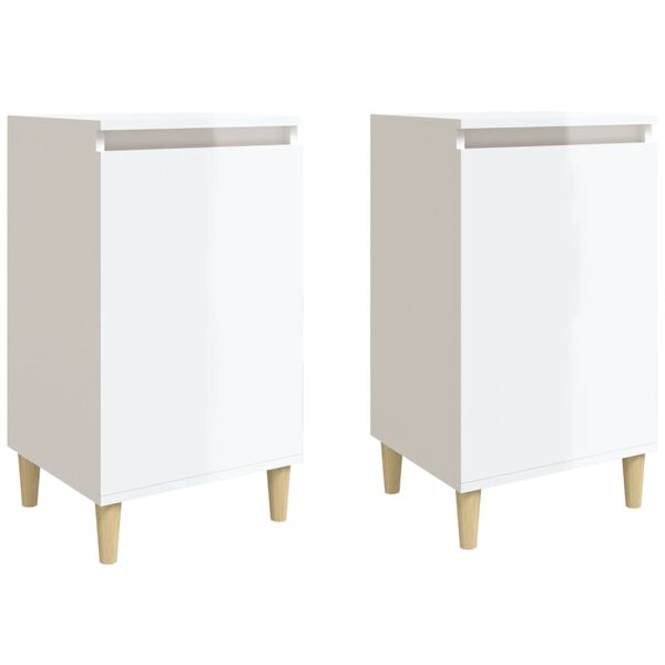 vidaXL Tables de chevet 2pcs blanc brillant 40x35x70cm bois ing&eacute;nierie