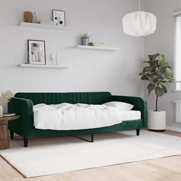 vidaXL Lit de jour avec matelas vert fonc&eacute; 100x200 cm velours