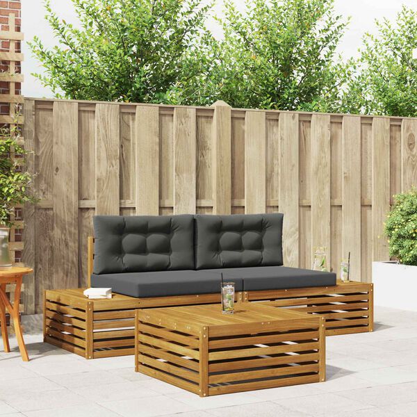 vidaXL Ensemble de canap&eacute;s d'ext&eacute;rieur 3 Pi&egrave;ce Naturel et Anthracite