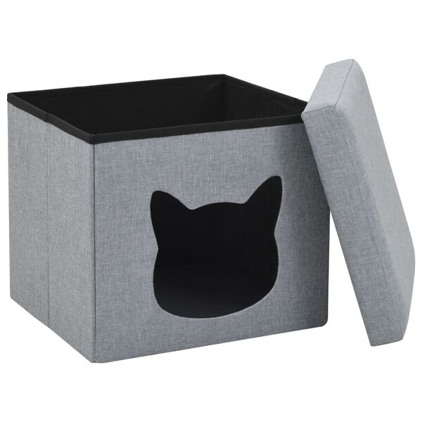 vidaXL Lit pliable pour chats Faux lin 37 x 33 x 33 cm Gris