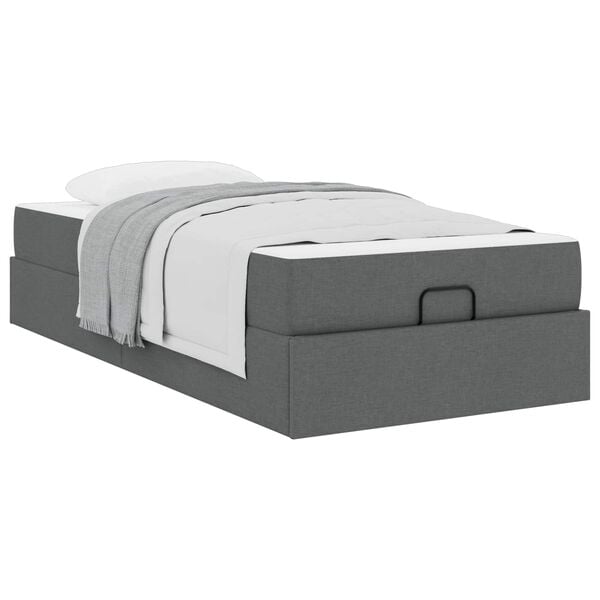 vidaXL Cadre de lit avec matelas avec matelas 2 pcs Gris Fonc&eacute; tissu