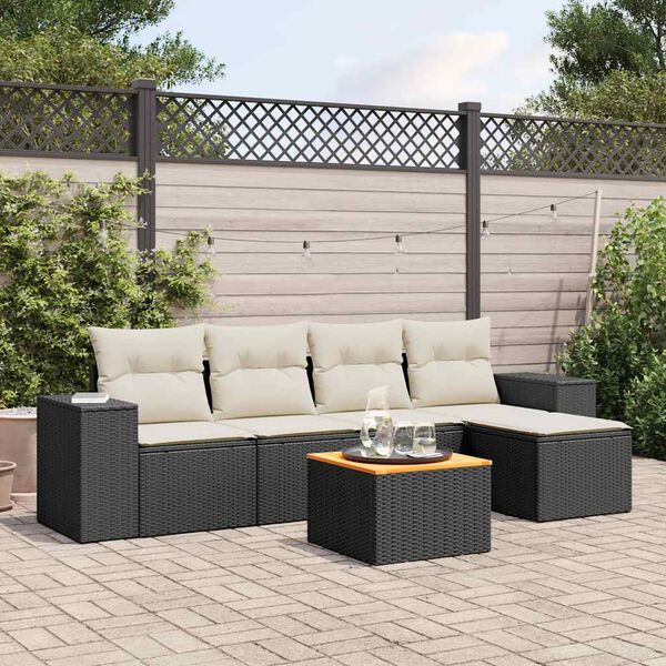 vidaXL Salon de jardin 6 pcs avec coussins noir r&eacute;sine tress&eacute;e