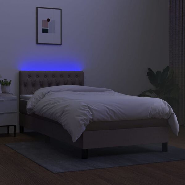 vidaXL Sommier &agrave; lattes de lit avec matelas LED Taupe 100x200 cm Tissu