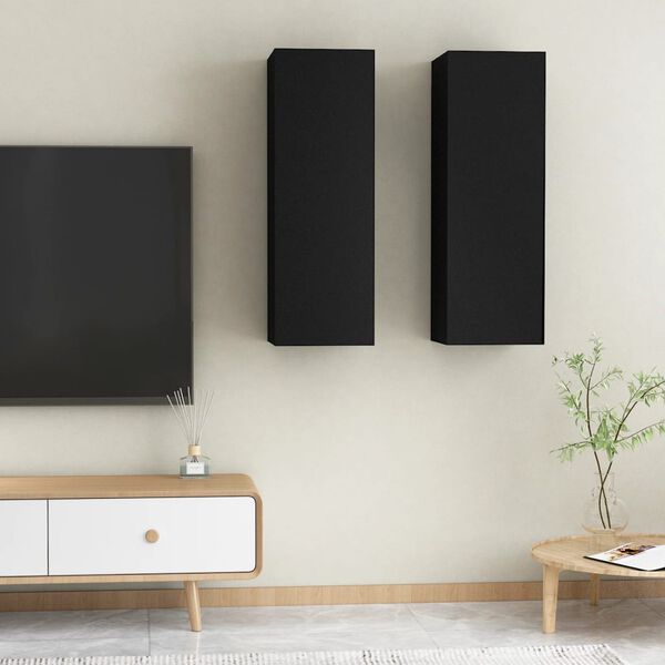vidaXL Meubles TV 2 pcs Noir 30,5x30x90 cm Bois d&rsquo;ing&eacute;nierie