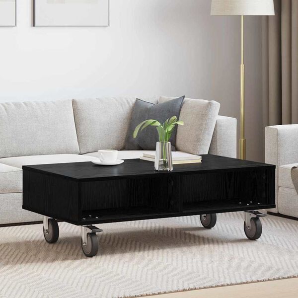 vidaXL Table d'appoint avec roues Ch&ecirc;ne noir 90 x 50 x 30 cm