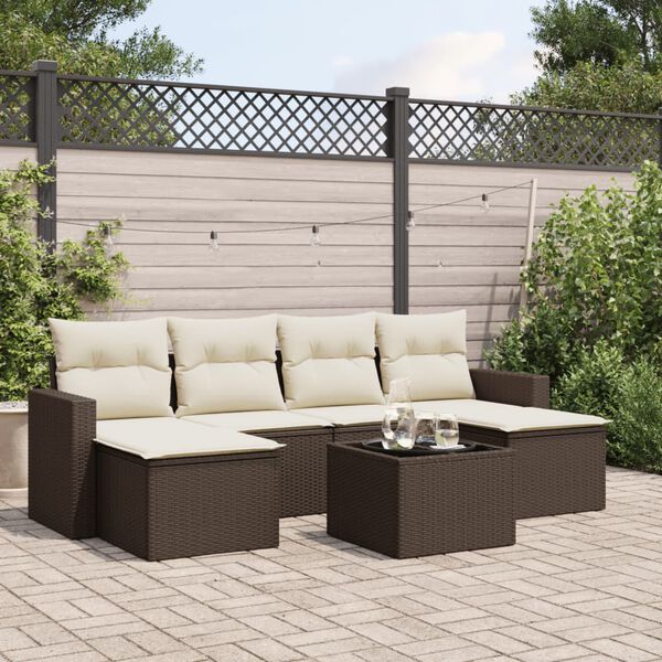 vidaXL Salon de jardin avec coussins 7 pcs marron r&eacute;sine tress&eacute;e