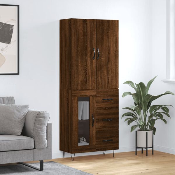 vidaXL Buffet haut Ch&ecirc;ne marron 69,5x34x180 cm Bois d'ing&eacute;nierie