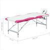 vidaXL Table de massage pliable 2 zones Aluminium Blanc et rose