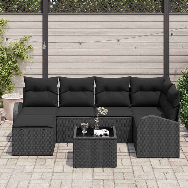vidaXL Ensemble de Canapés avec coussin 7 pcs Noir polyrotin