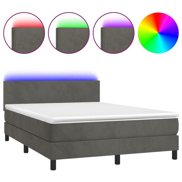 vidaXL Sommier &agrave; lattes de lit avec matelas LED Gris fonc&eacute; 140x200 cm