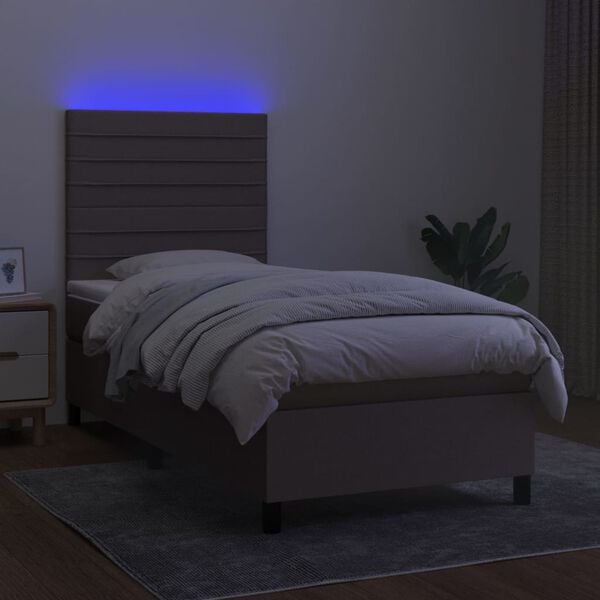 vidaXL Sommier &agrave; lattes de lit et matelas et LED Taupe 80x200 cm Tissu