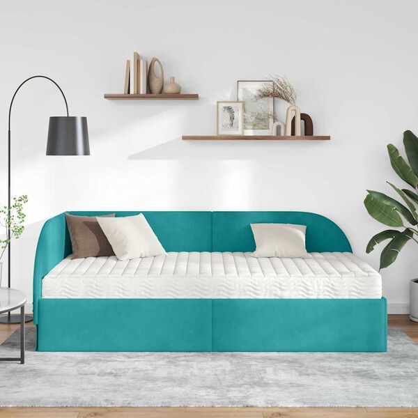 vidaXL Cadre de lit d'angle avec matelas 2 pcs Turquoise Velours