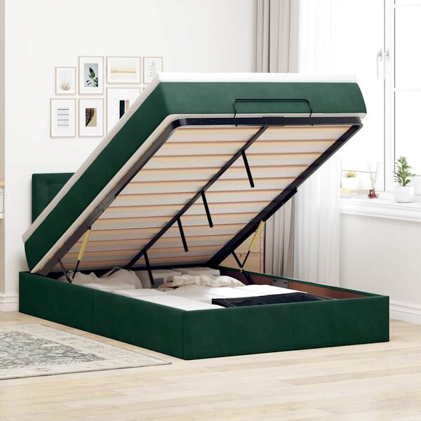vidaXL Lit ottoman avec matelas vert fonc&eacute; 120x190 cm velours