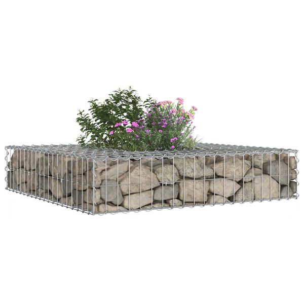 vidaXL Lit sur&eacute;lev&eacute; gabion Argent&eacute; 100 x 100 x 20 cm Acier galvanis&eacute;
