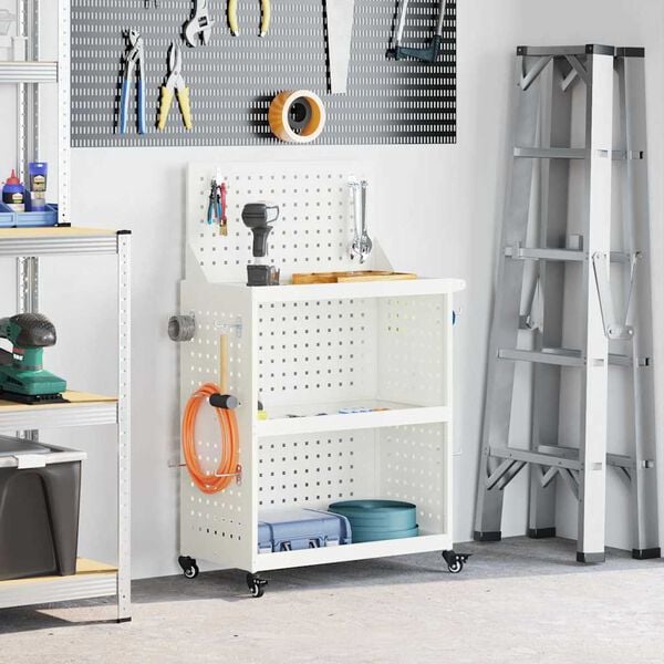 vidaXL Chariot à outils Blanc 65 x 35 x 111 cm Acier laminé à froid