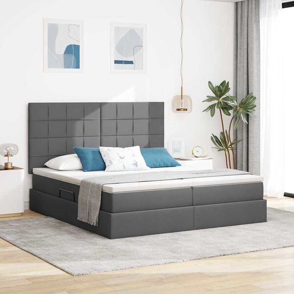 vidaXL Lit de Rangement Gris fonc&eacute; 180 x 200 cm Cuir synth&eacute;tique