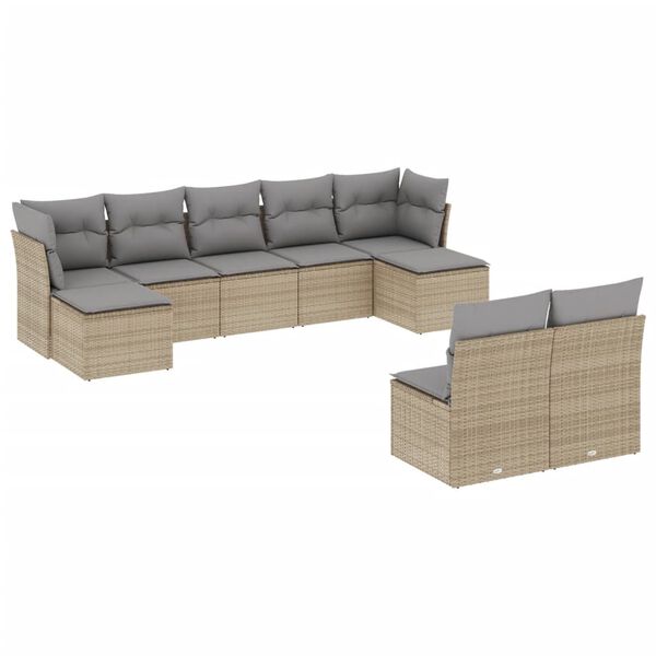 vidaXL Salon de jardin avec coussins 9 pcs beige r&eacute;sine tress&eacute;e