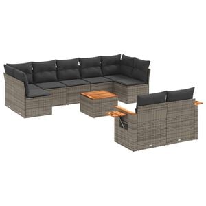 vidaXL Salon de jardin avec coussins 10 pcs gris r&eacute;sine tress&eacute;e