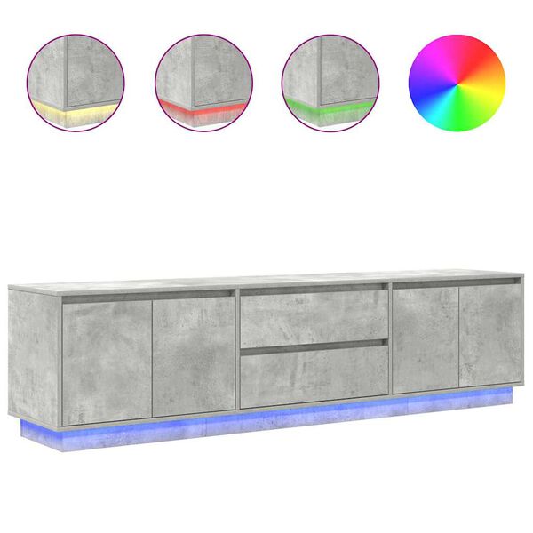 vidaXL Meuble TV avec lumi&egrave;res LED gris b&eacute;ton 193,5x41x50 cm