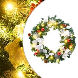 vidaXL Couronne de No&euml;l avec lumi&egrave;res LED vert 60 cm PVC