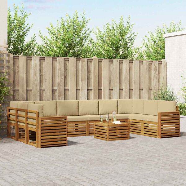 vidaXL Ensemble de canap&eacute; d'angle avec coussin 11 pcs Naturel et Beige