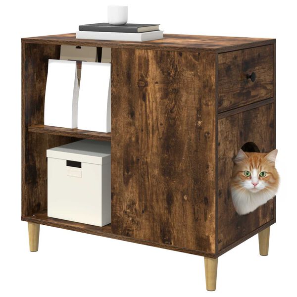 vidaXL Maison pour chat Ch&ecirc;ne fum&eacute; 72 x 42.5 x 70 cm Bois d'ing&eacute;nierie