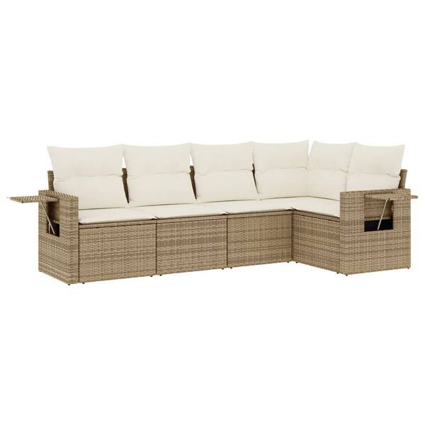 vidaXL Salon de jardin avec coussins 5 pcs beige r&eacute;sine tress&eacute;e