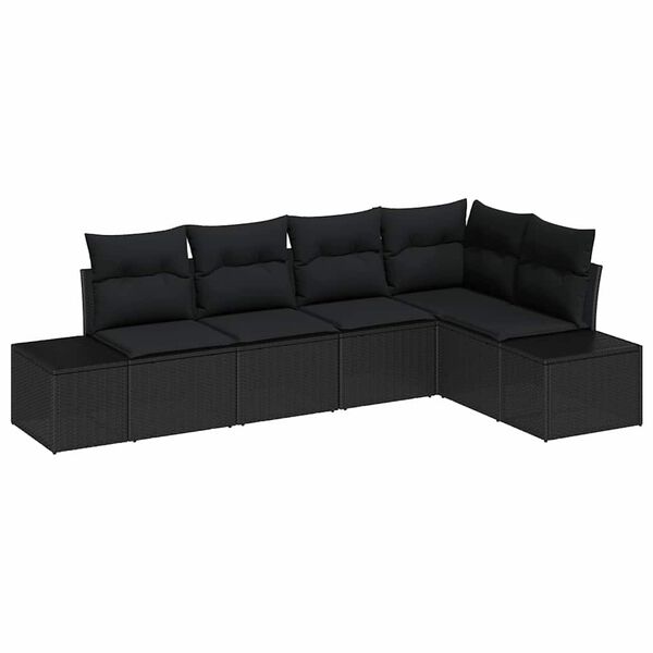 vidaXL Ensemble de canapé de jardin avec coussin 5 pcs Noir polyrotin
