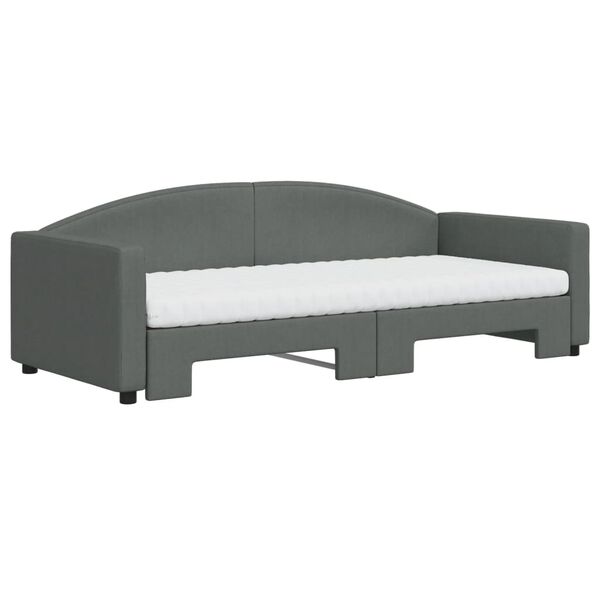 vidaXL Lit de jour avec gigogne et matelas gris foncé 90x200 cm tissu