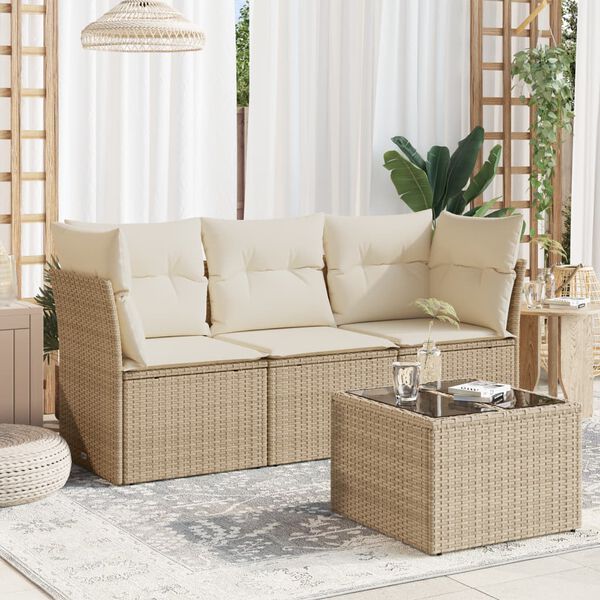 vidaXL Salon de jardin avec coussins 4 pcs beige r&eacute;sine tress&eacute;e