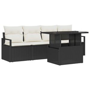 vidaXL Ensemble de canap&eacute; de jardin 5 pcs Noir et Cr&egrave;me polyrotin