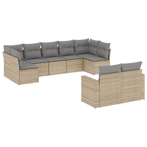 vidaXL Salon de jardin avec coussins 9 pcs beige r&eacute;sine tress&eacute;e