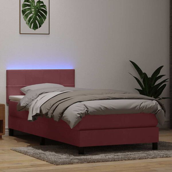 vidaXL Sommier &agrave; lattes de lit avec matelas et LED rose 90x220 cm velours