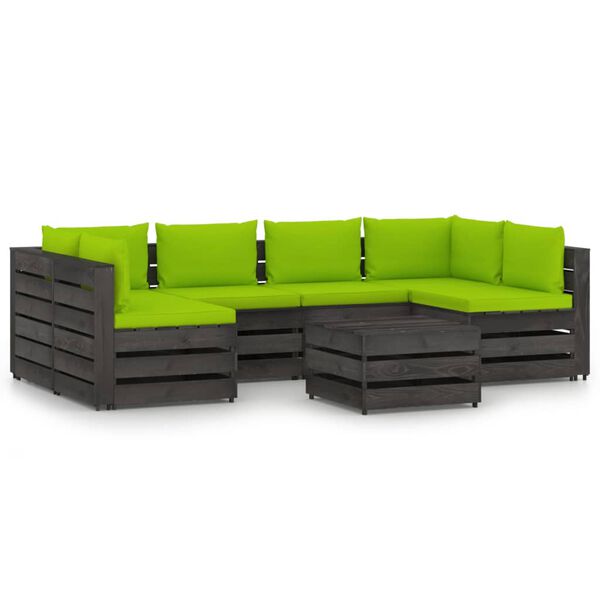 vidaXL Salon de jardin 7 pcs avec coussins Bois impr&eacute;gn&eacute; de gris