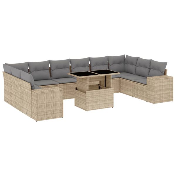vidaXL Salon de jardin 11 pcs avec coussins beige r&eacute;sine tress&eacute;e