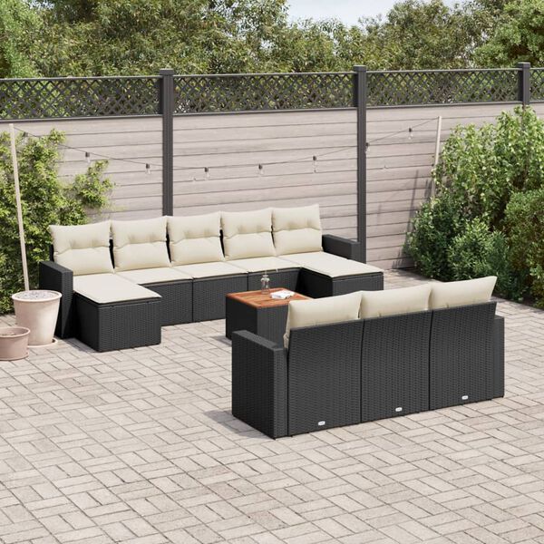 vidaXL Salon de jardin 11 pcs avec coussins noir r&eacute;sine tress&eacute;e