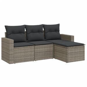 vidaXL Salon de jardin 4 pcs avec coussins gris r&eacute;sine tress&eacute;e