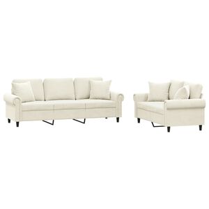 vidaXL Ensemble de canap&eacute;s 2 pcs avec coussins cr&egrave;me velours