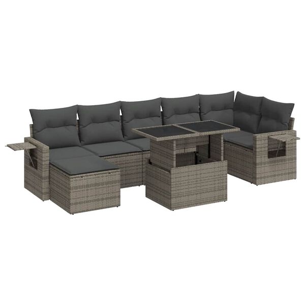vidaXL Salon de jardin 8 pcs avec coussins gris r&eacute;sine tress&eacute;e