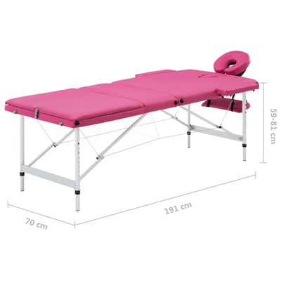 vidaXL Table de massage pliable 3 zones Aluminium Rose