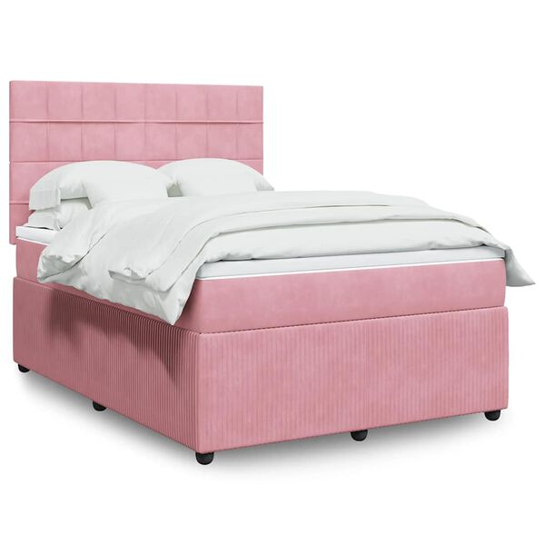 vidaXL Sommier &agrave; lattes de lit avec matelas Rose 140x200 cm Velours